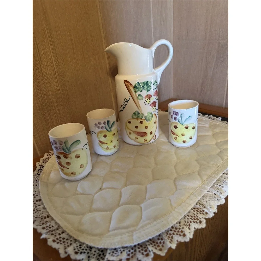 Mid-century Ceramic juice pitcher and glasses‎ set
